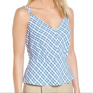NWT Lewit Blue White Twill Plaid Peplum Hem Sodalite Camisole Blue & White Lge